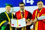 Ram Charan Doctorate news, Ram Charan Doctorate, ram charan felicitated with doctorate in chennai, University